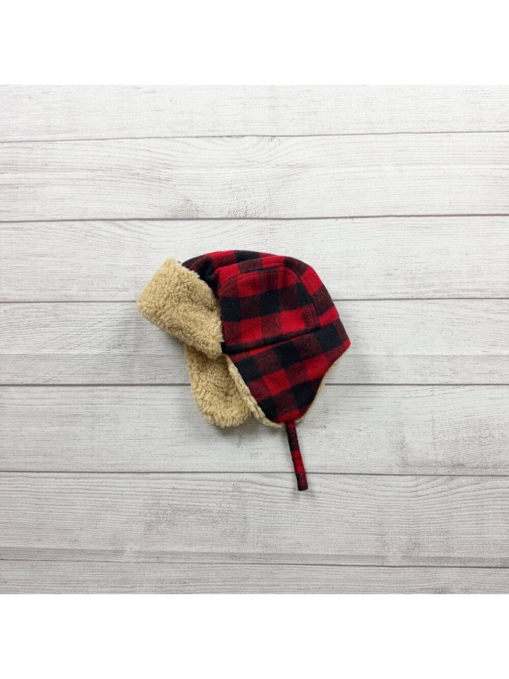 Buffalo Plaid Faux Shearling Lined Trapper Hat Sherpa Winter Baby Toddler OS